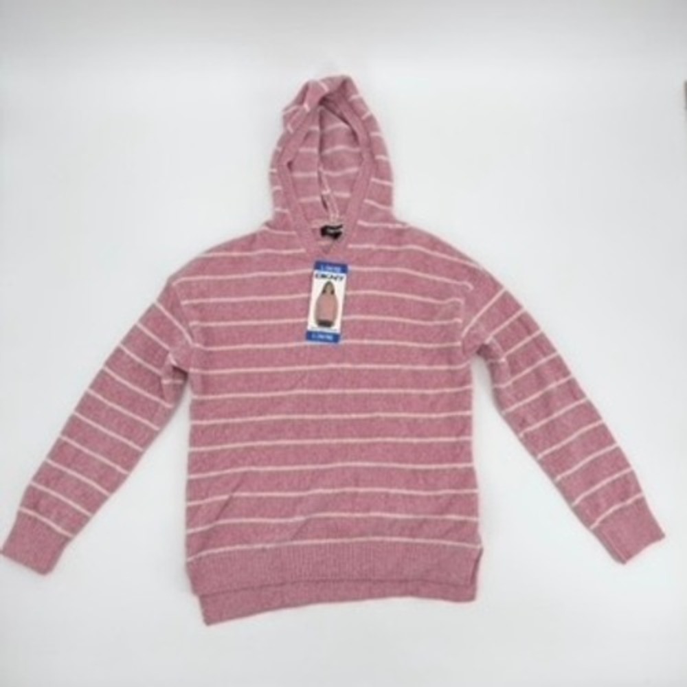 DKNY Girls Pink Striped Chenille Hoodie Sweater L 14-16 Long Sleeve DKGF24C6